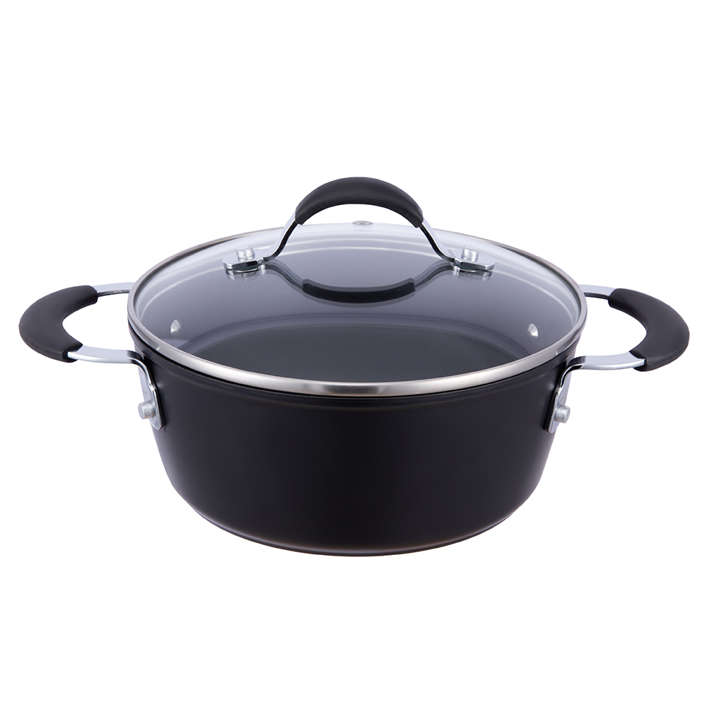20*8,5 cm svart non-stick aluminium lagerkruka med glaslock JY-GWQ-2085