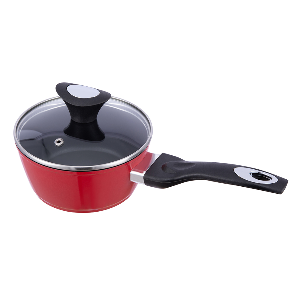 16*7,5cm svart/röd non-stick aluminium kastrull med glaslock JY-RF29-1-1675
