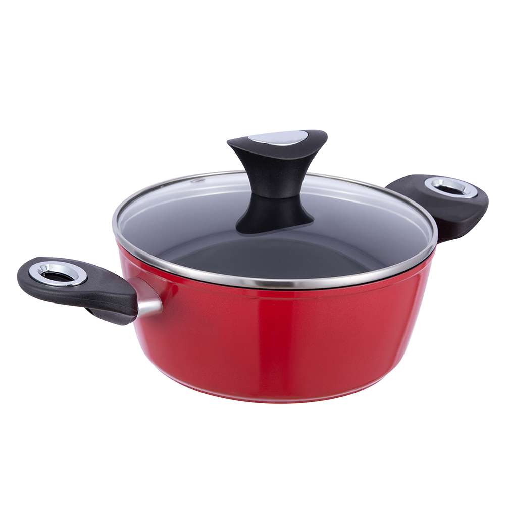 24*10,5cm svart/röd non-stick aluminium lagerkruka med glaslock JY-RF29-1-24105