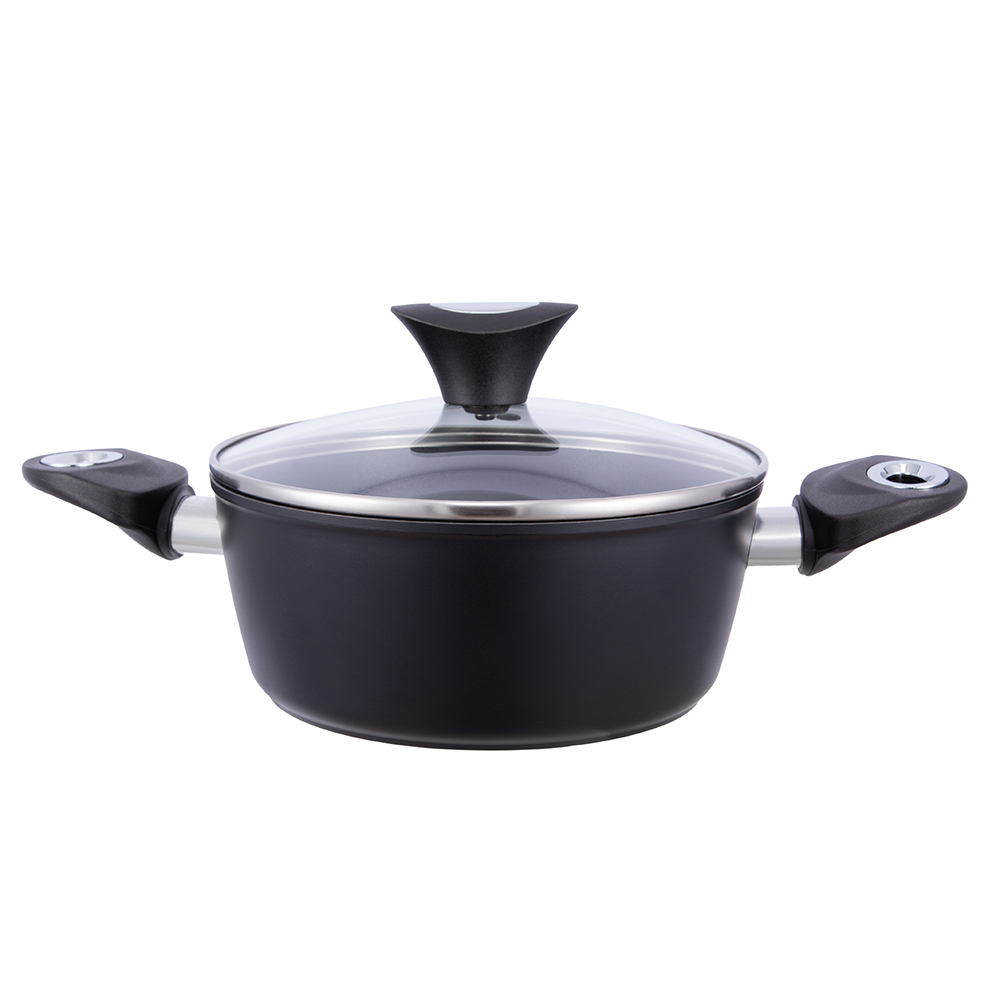 20*8,5 cm svart non-stick aluminium lagerkruka med glaslock JY-BF29-2-2085